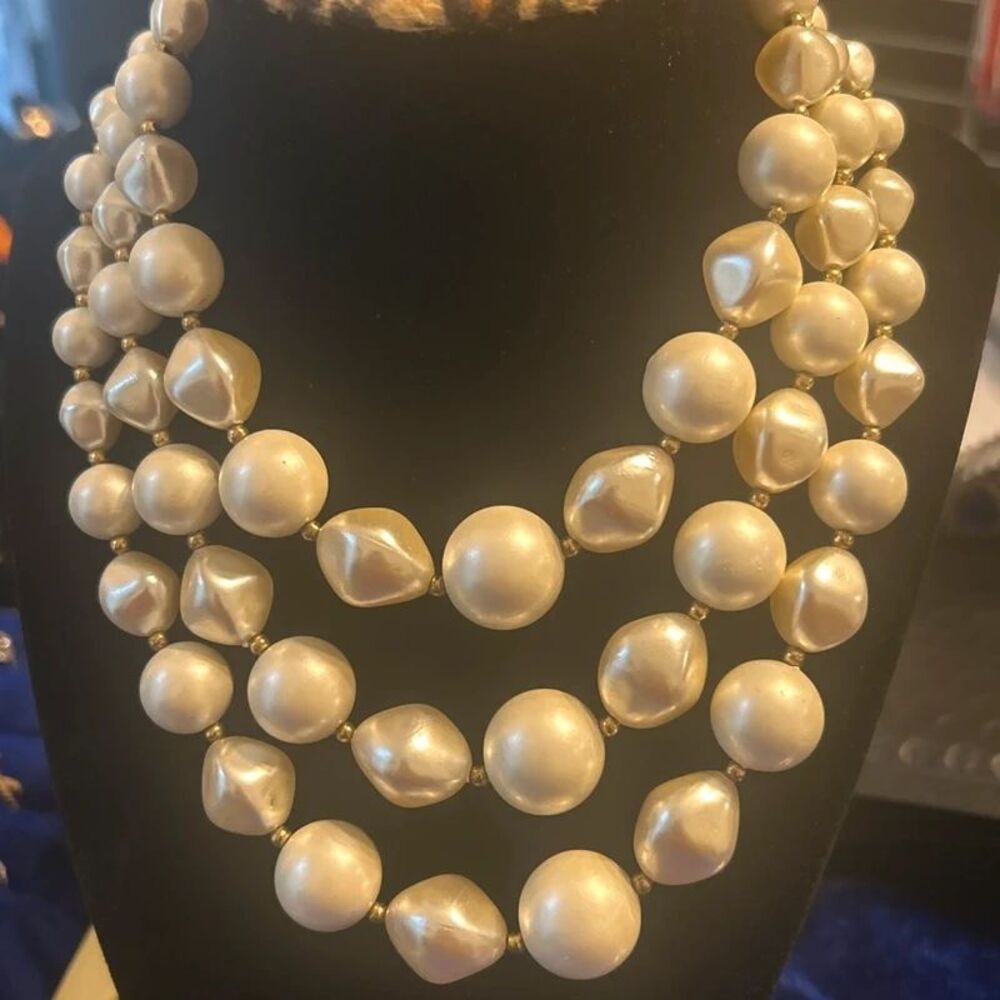 Vintage Faux Pearl Multi-Strand Statement Necklace
